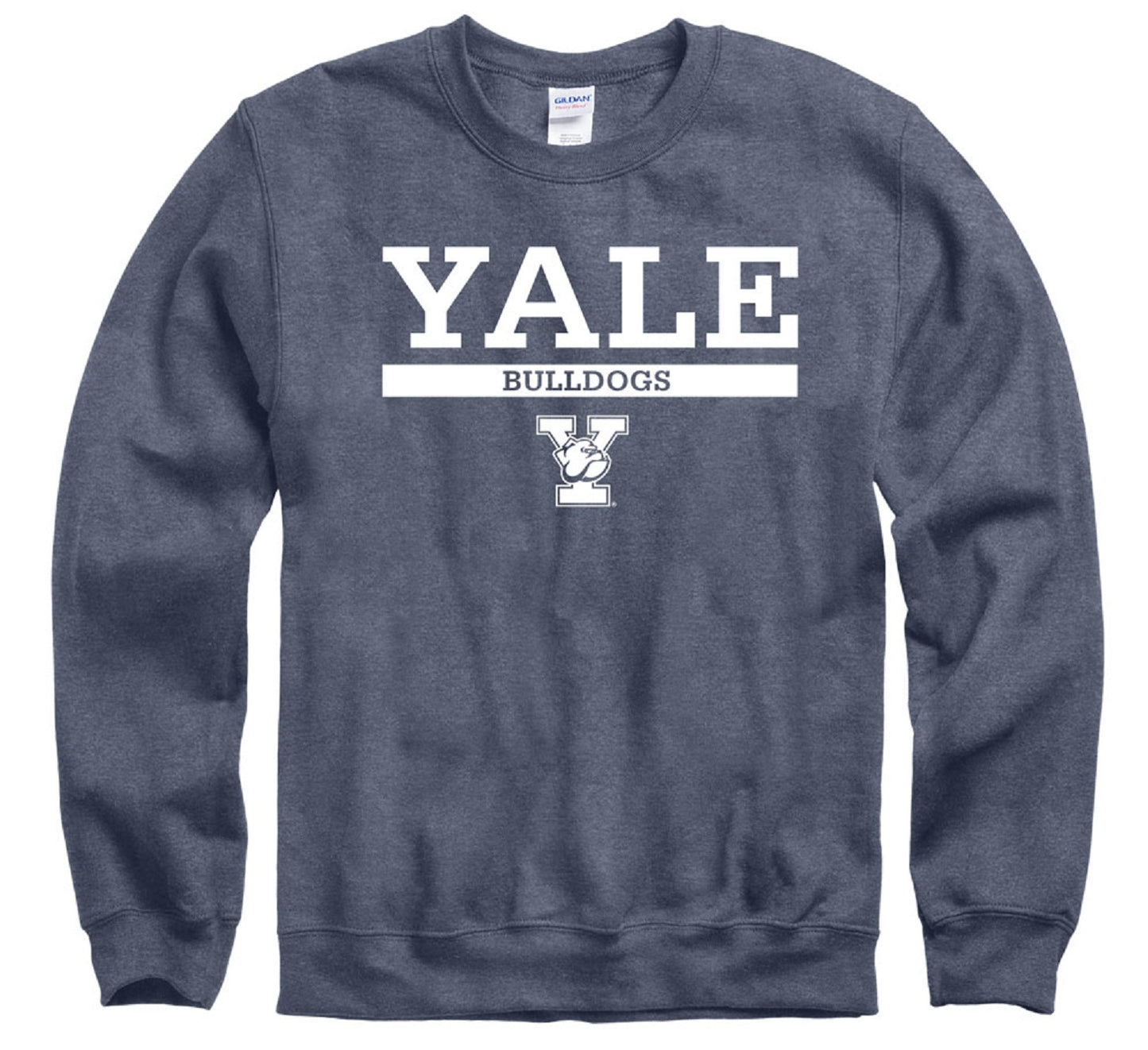 Yale University Bulldogs Stacked & Y crew-Neck sweatshirt-Heather Navy-Shop College Wear