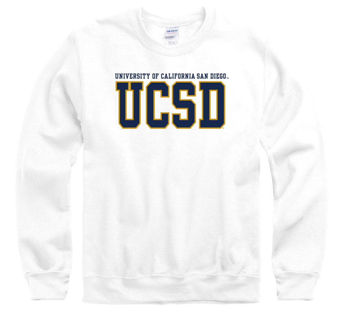 University of California San Diego UCSD stacked block crew-neck sweatshirt-White-Shop College Wear