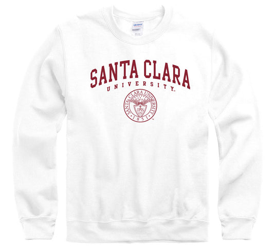Santa Clara University Broncos double arch and seal crew-neck sweatshirt-White-Shop College Wear