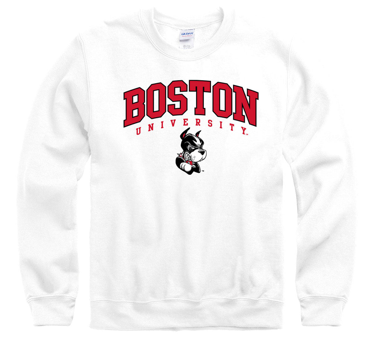 Boston University double arch and mascot crew-neck sweatshirt-White-Shop College Wear