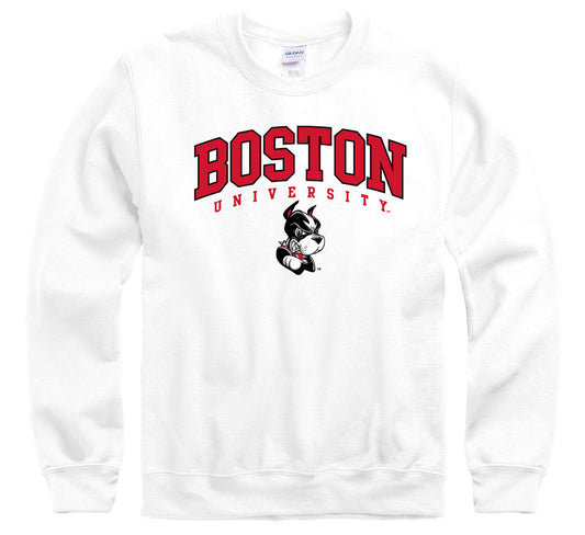 Boston University double arch and mascot crew-neck sweatshirt-White-Shop College Wear