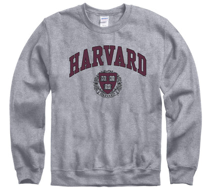 Harvard University classic arch and shield crew-neck sweatshirt-Gray-Shop College Wear