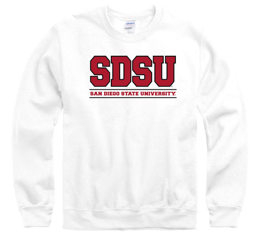 San Diego State University SDSU horizontal block crew neck sweatshirt-White-Shop College Wear