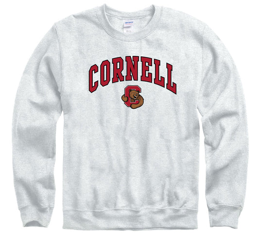 Cornell University arch and C & Bear mascot crew-neck sweatshirt-Ash gray-Shop College Wear
