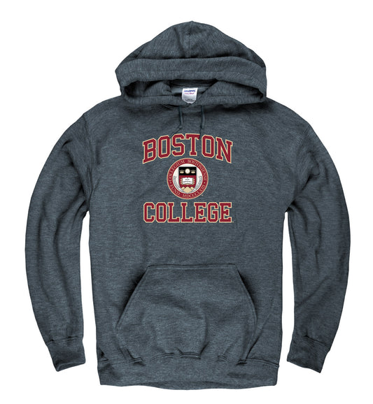 Boston College Arch & Seal Men's Hoodie Sweatshirt-Charcoal-Shop College Wear