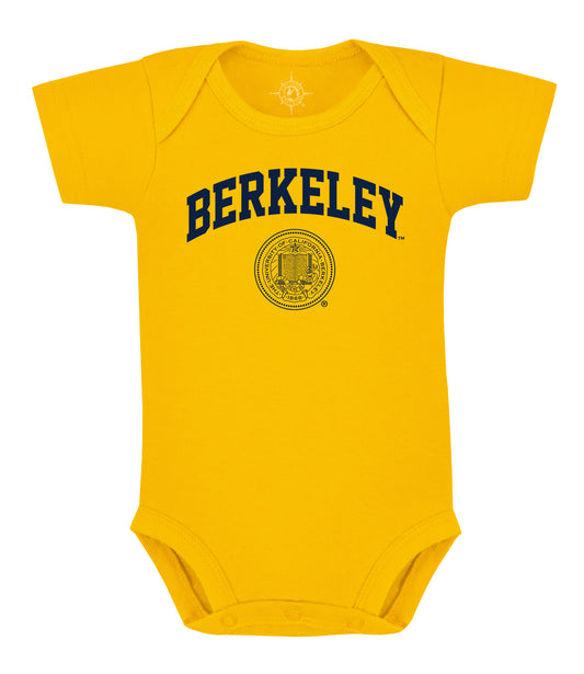U.C. Berkeley arch & seal white ink infant onesie body suite-Gold-Shop College Wear