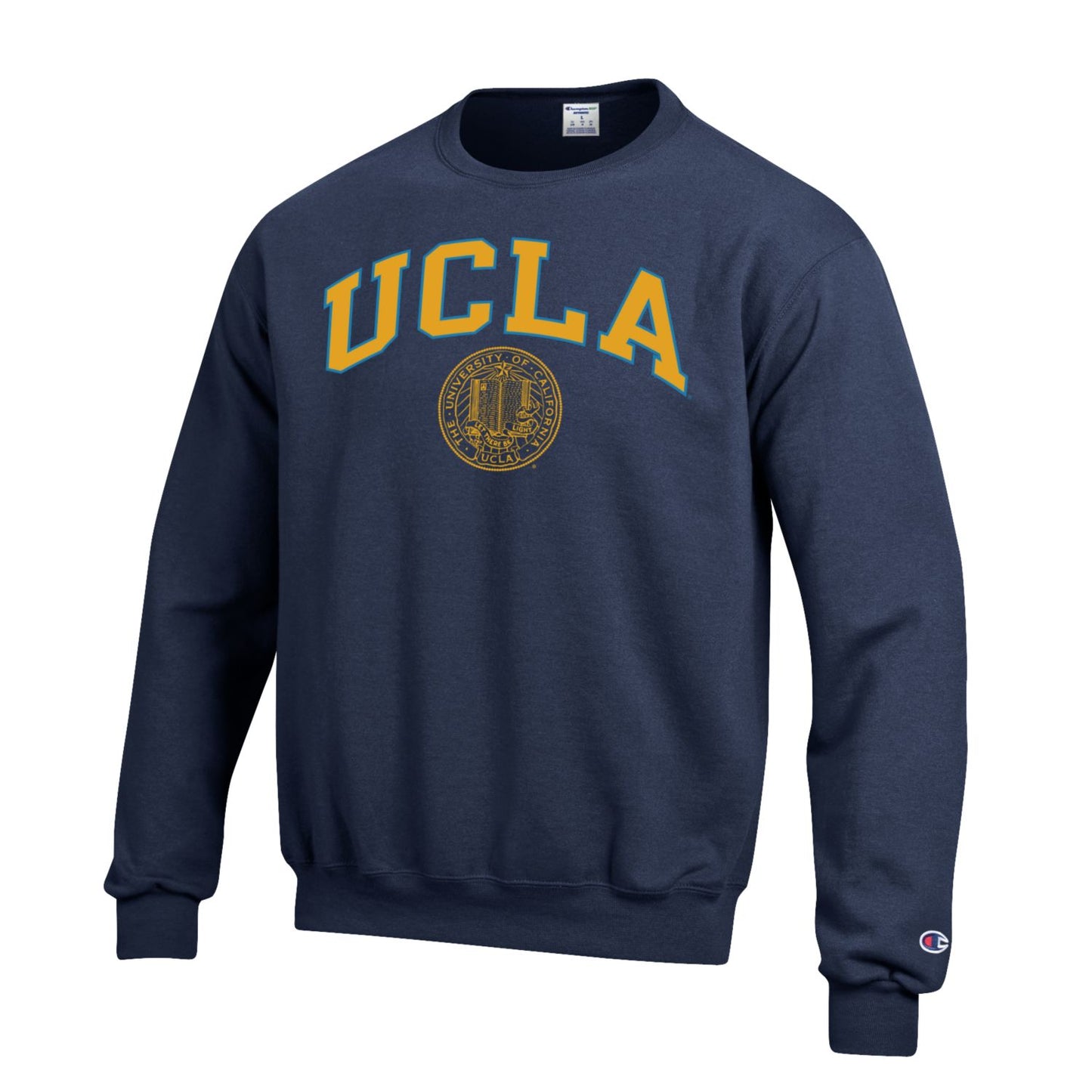 UCLA Block & Seal Crew Neck Sweatshirt-Navy-Shop College Wear