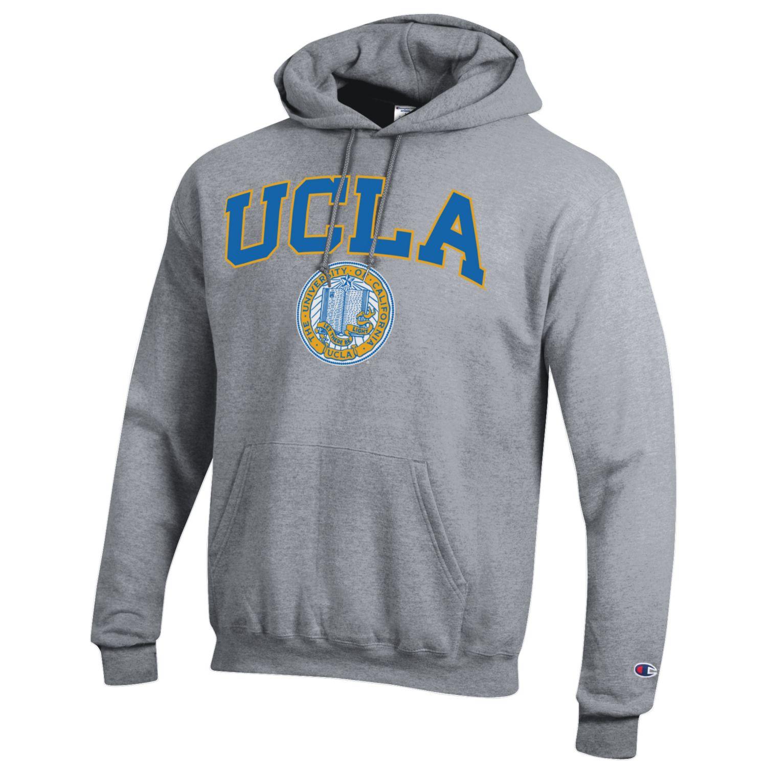 UCLA Block & Seal Men's Champion Hoodie-Sweatshirt-Gray-Shop College Wear
