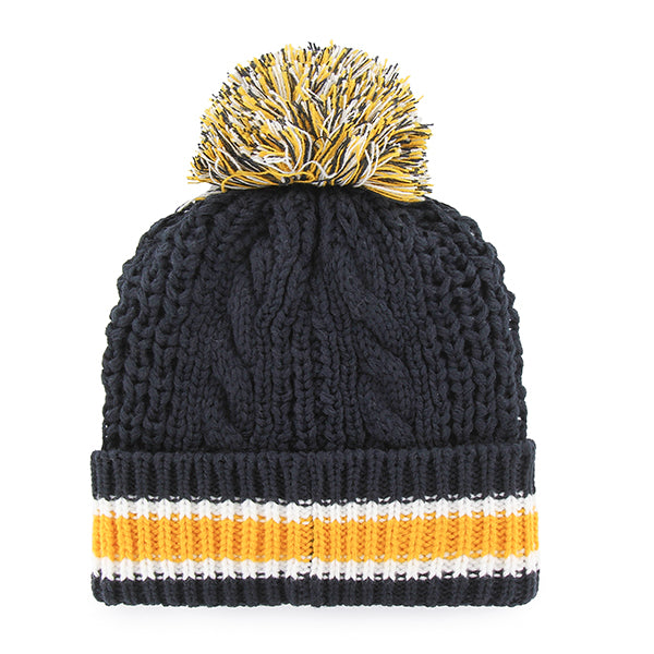 U.C. Berkeley Cal embroidered cable knit cuff women's beanie hat with pompom-Navy-Shop College Wear