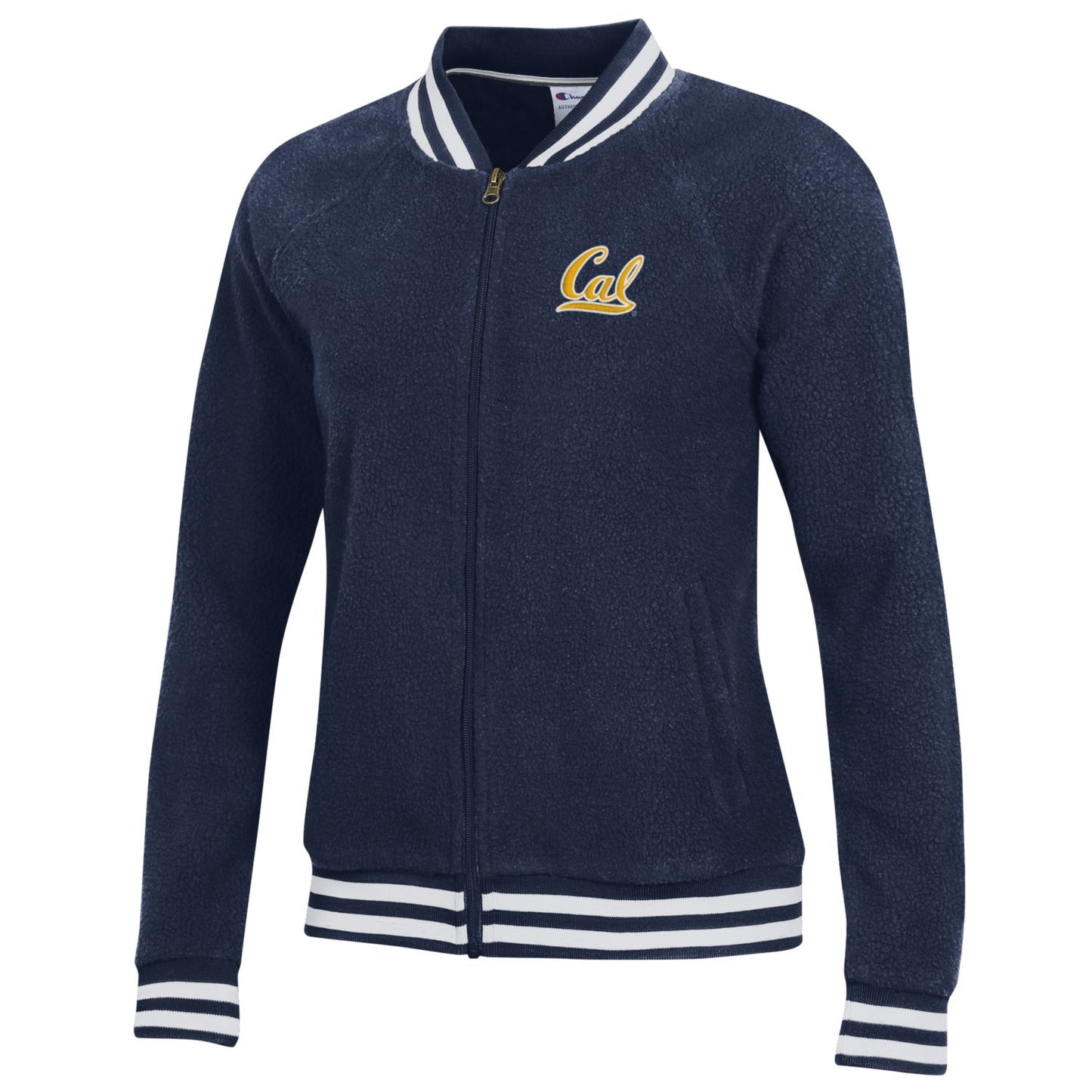 U.C. Berkeley Cal embroidered Champion women's sherpa Zip baseball Jacket-Navy-Shop College Wear
