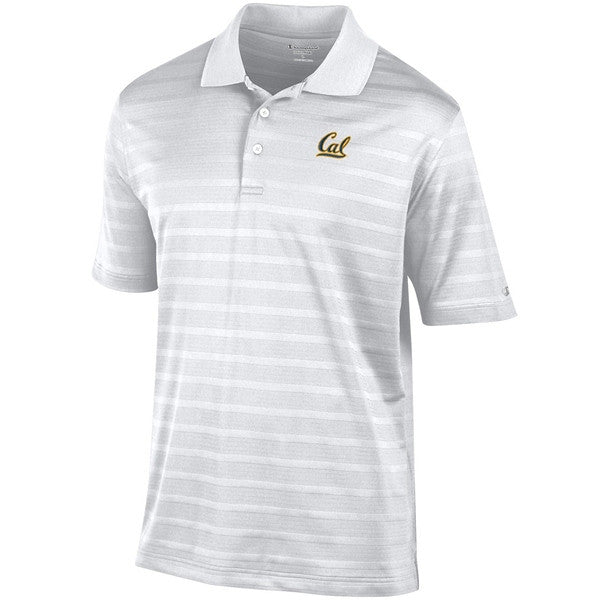 University Of California Berkeley Cal Embroidered Champion Textured Stripe Mens Polo- White-Shop College Wear