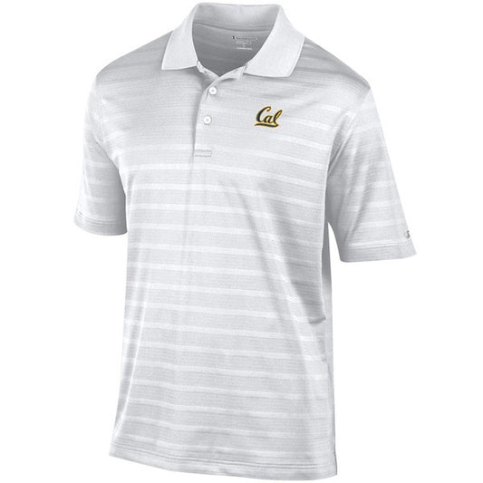 University Of California Berkeley Cal Embroidered Champion Textured Stripe Mens Polo- White-Shop College Wear