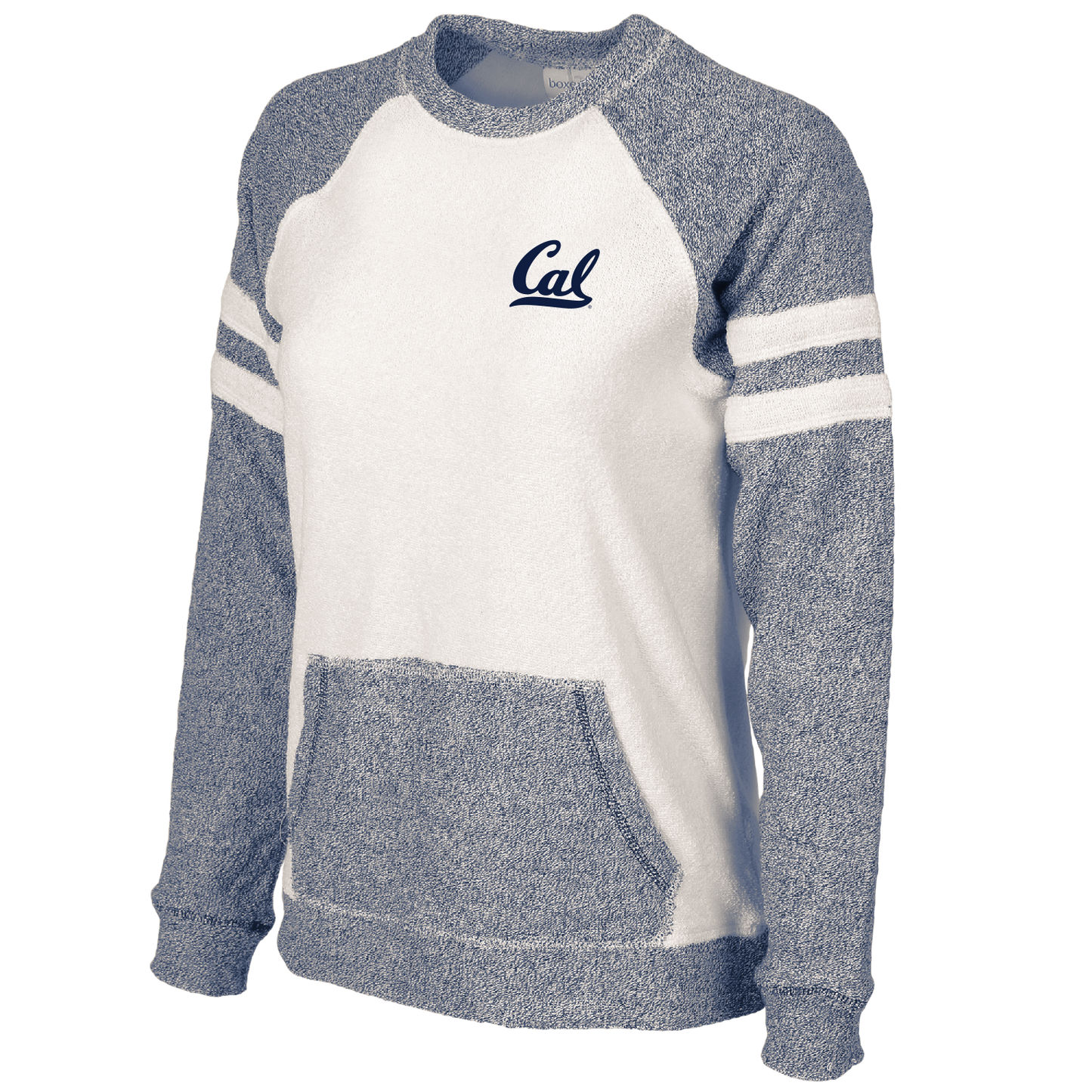 University of California Berkeley Cal embroidered women's terry crew-neck sweatshirt-Denim/Oatmeal-Shop College Wear