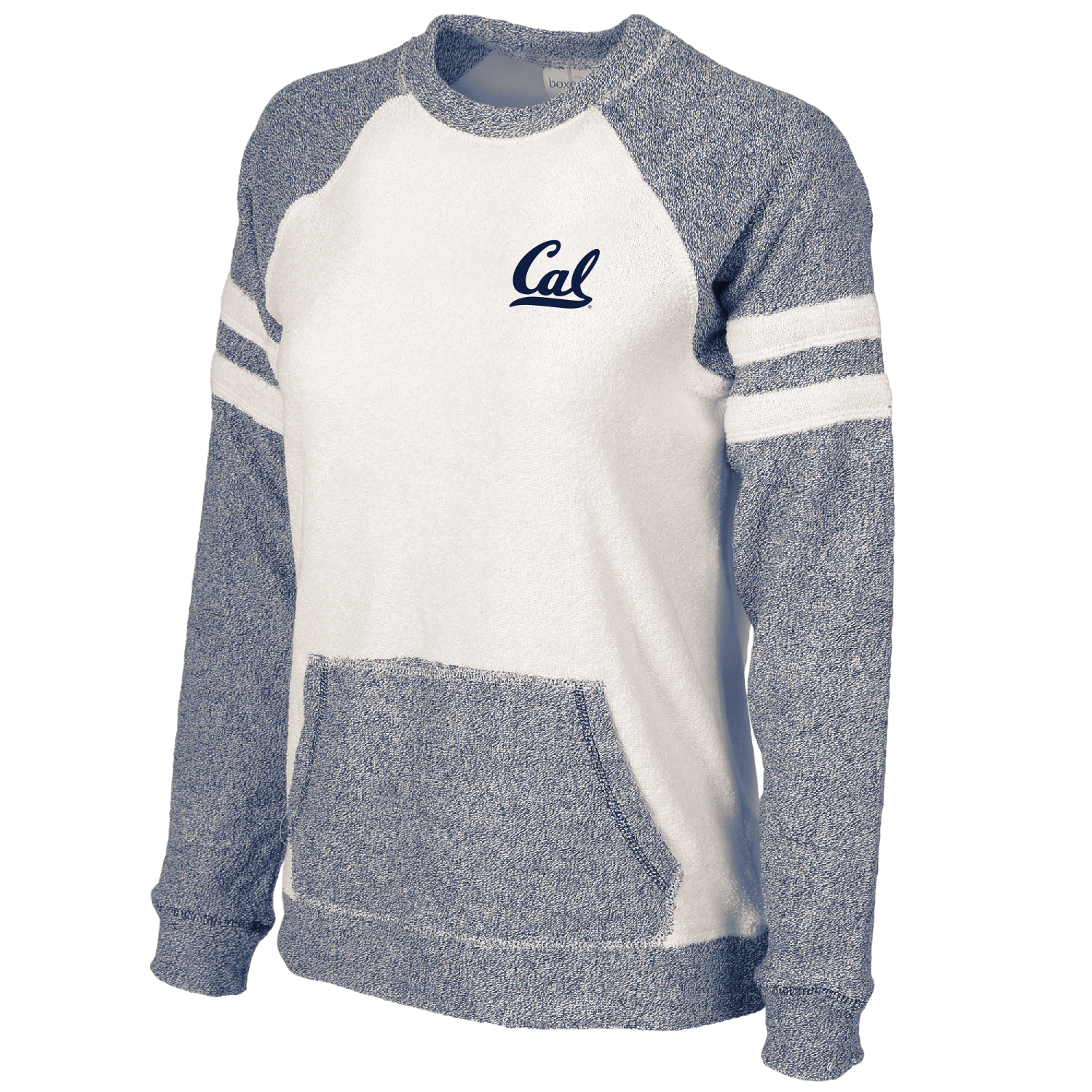 University of California Berkeley Cal embroidered women's terry crew-neck sweatshirt-Denim/Oatmeal-Shop College Wear