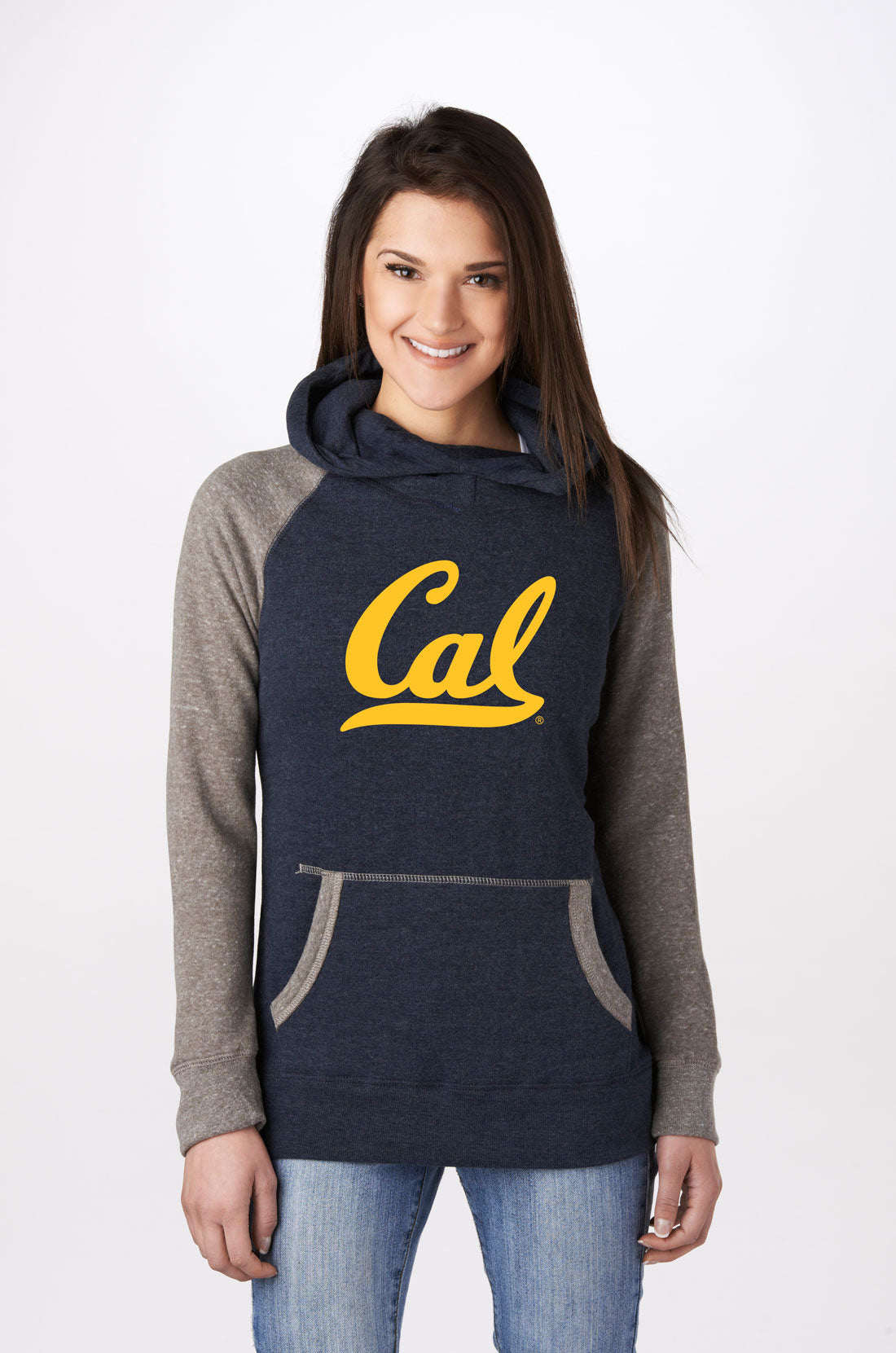 U.C. Berkeley Cal Embroidered Campus Crew Women's Tri Blend Hoodie Sweatshirt-Navy Blue-Shop College Wear