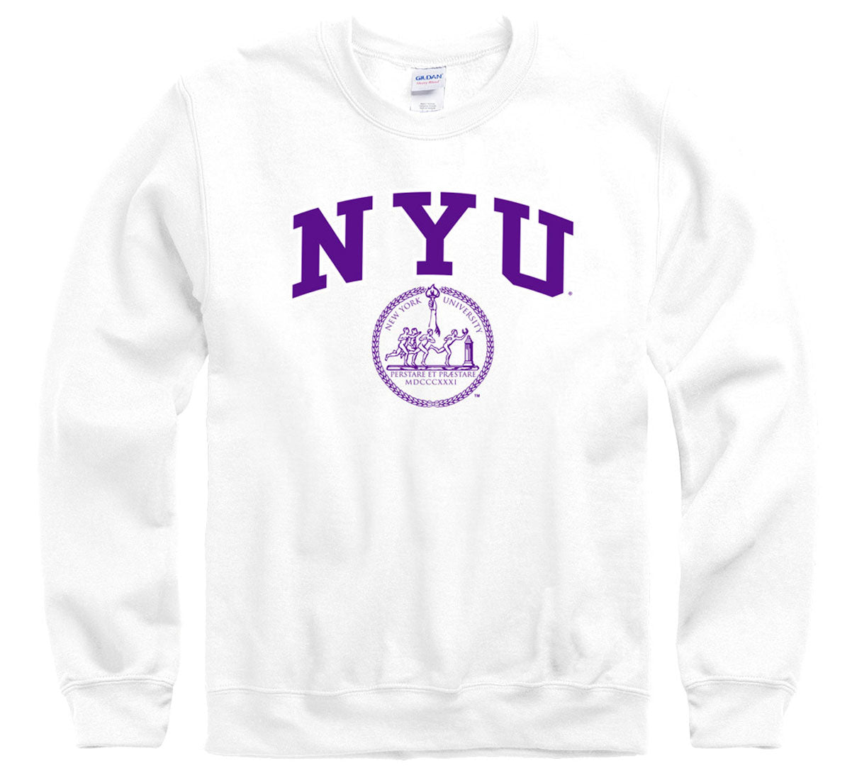 New York University NYU Violets block and seal crew neck sweatshirt-WHITE-Shop College Wear