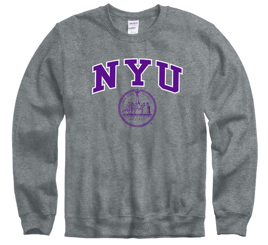 New York University NYU block and seal crew neck sweatshirt-charcoal-Shop College Wear