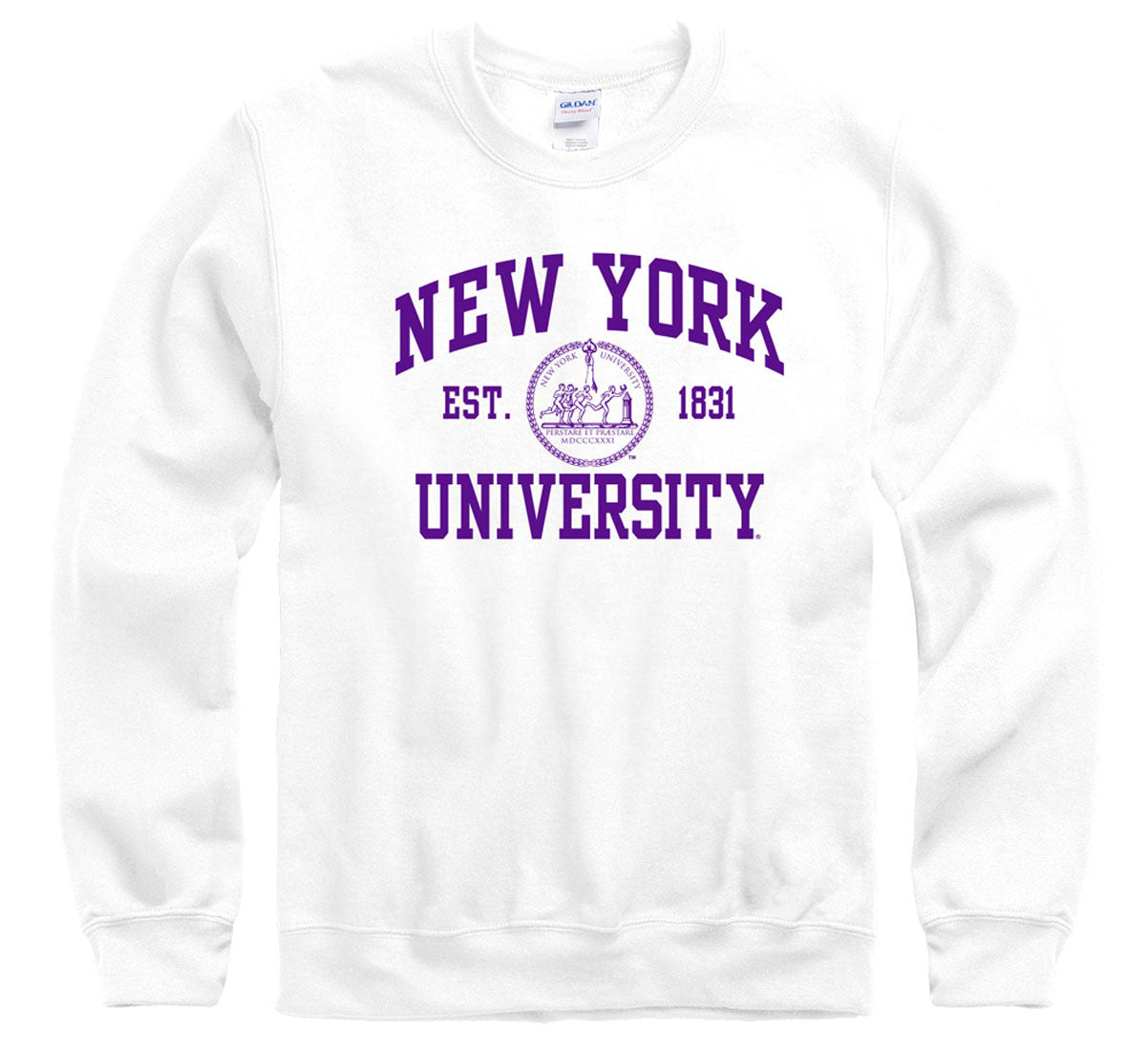 New York University NYU violets arch & seal crew neck sweatshirt-White-Shop College Wear
