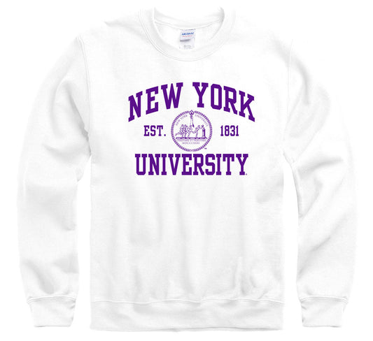 New York University NYU violets arch & seal crew neck sweatshirt-White-Shop College Wear