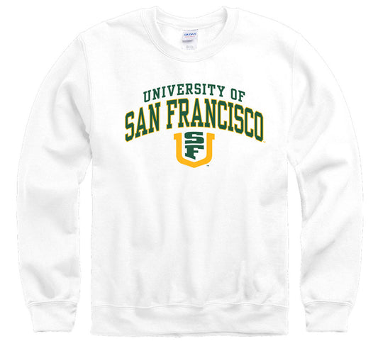 University of San Francisco USF Dons double arch crew neck sweatshirt-White-Shop College Wear