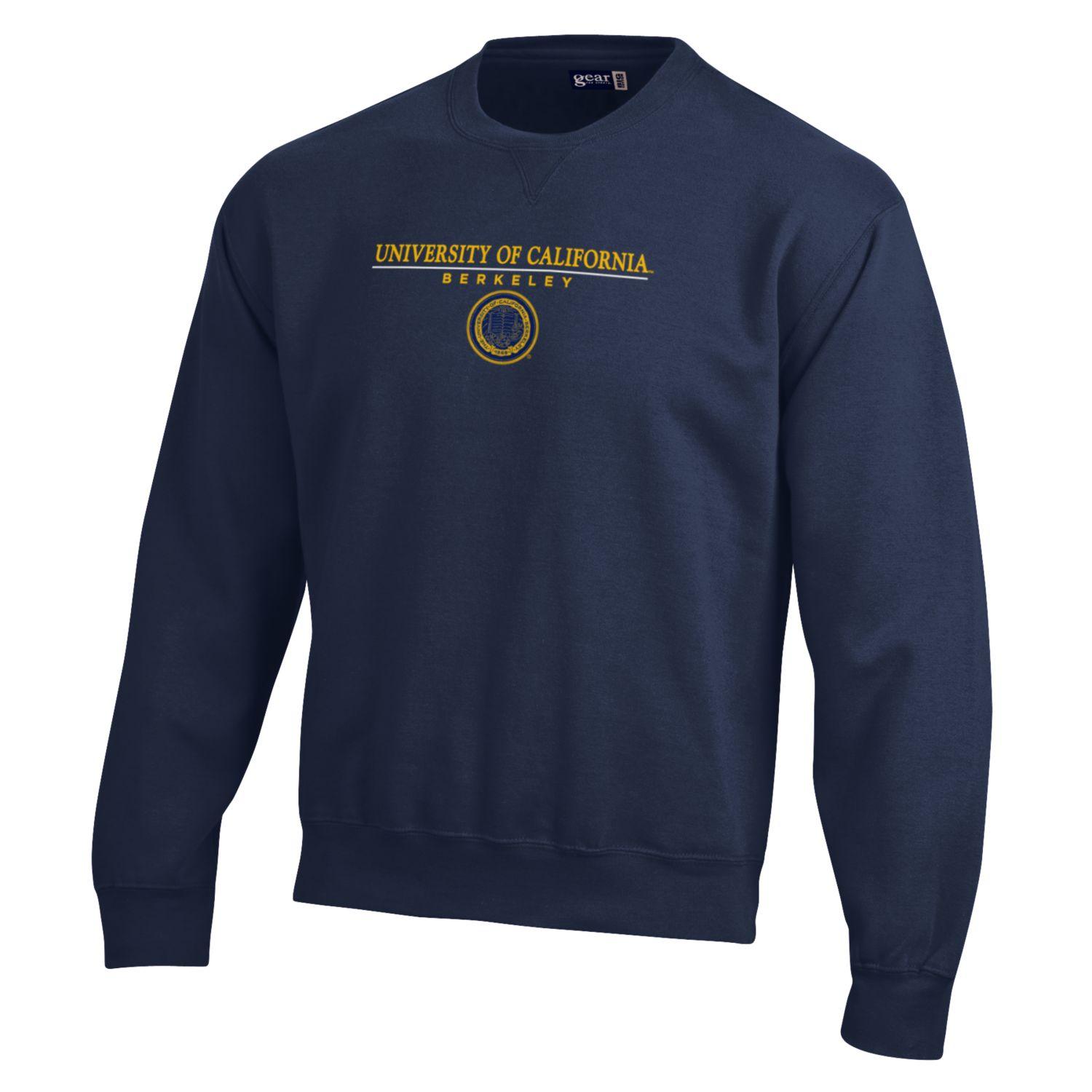 University of California Berkeley bar & seal embroidered rich cotton crew-neck sweatshirt-Navy-Shop College Wear