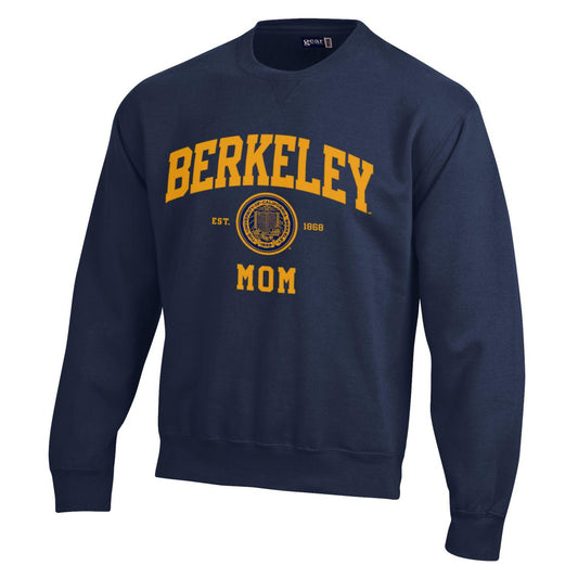 U.C. Berkeley arch & seal Mom one ply applique cotton rich crew-neck sweatshirt-Navy-Shop College Wear