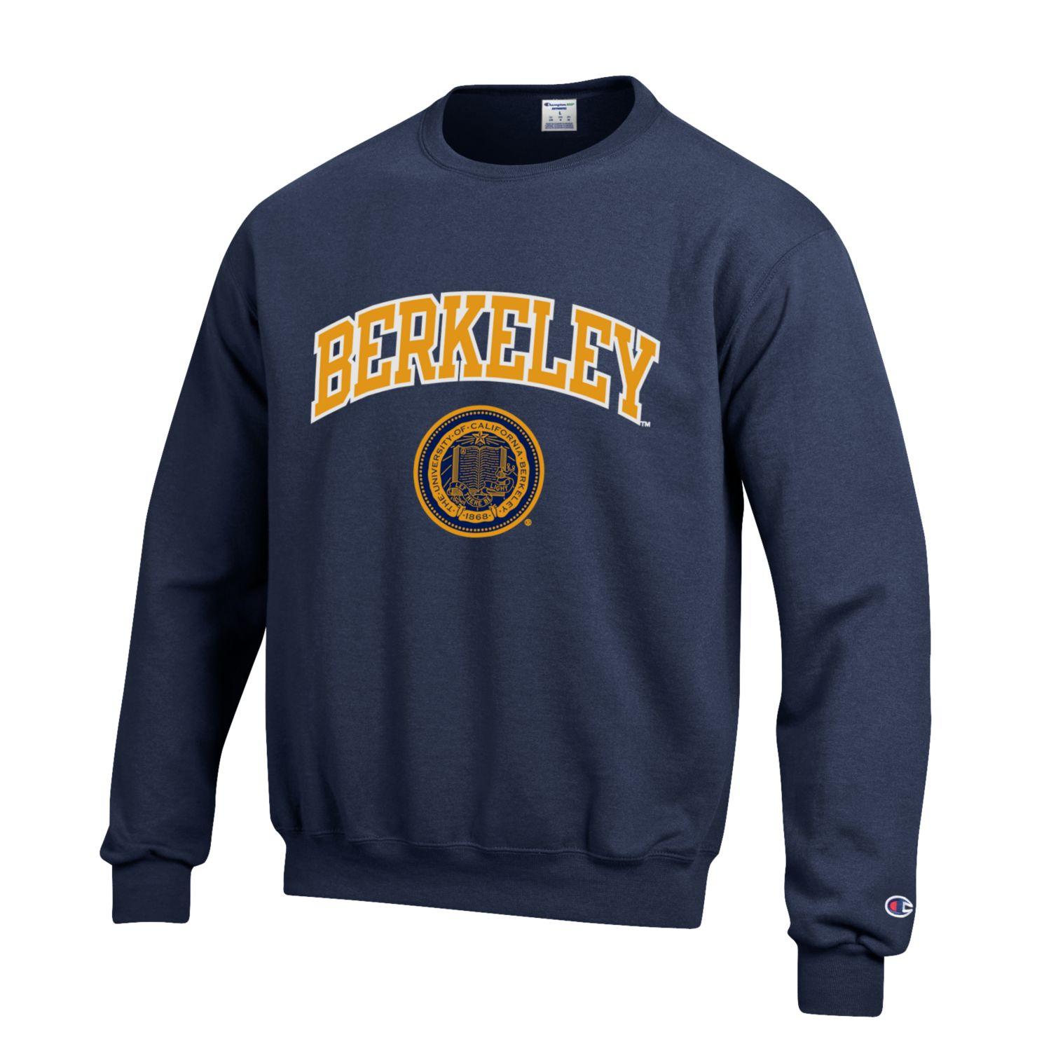 U.C. Berkeley arch & seal applique Champion crew-neck sweatshirt-Navy-Shop College Wear