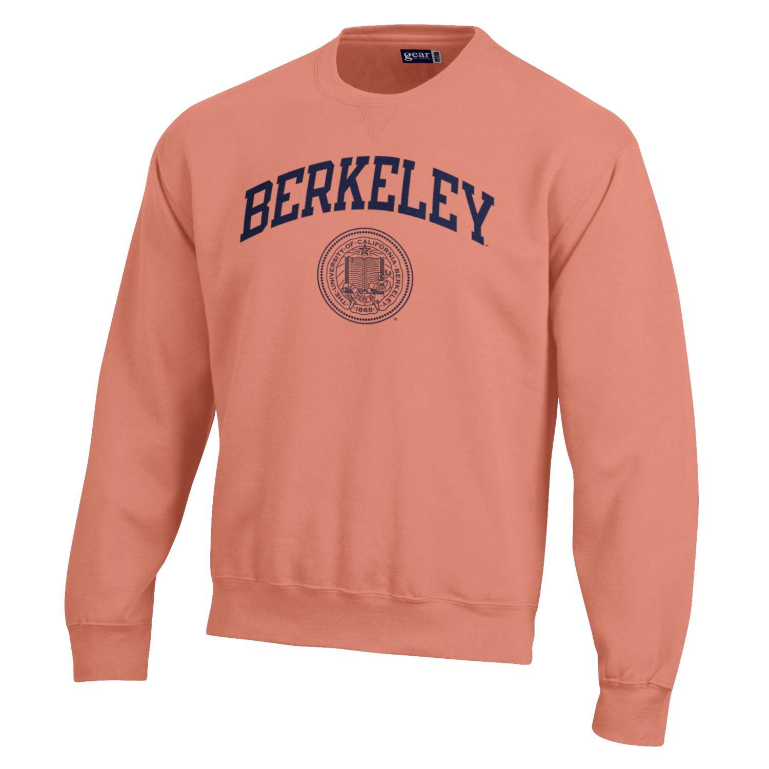 U.C. Berkeley arch & seal cotton rich crew-neck sweatshirt-Peach-Shop College Wear