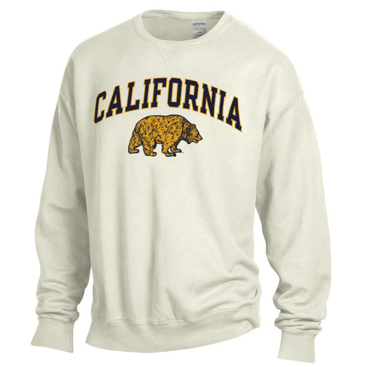 University of California Berkeley Retro Bear mascot & California Arch comfort wash sweatshirt-Ivory-Shop College Wear