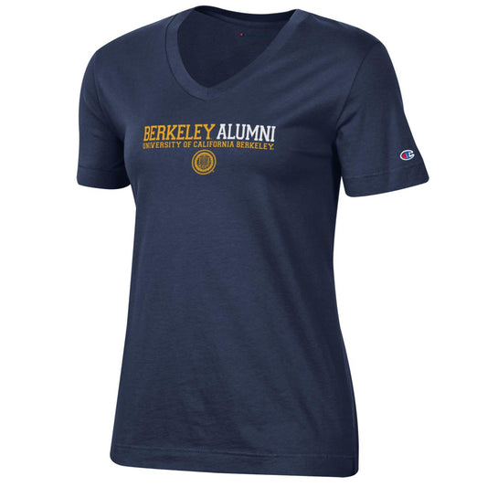 U.C. Berkeley alumni & seal stacked women's T-Shirt-Navy-Shop College Wear
