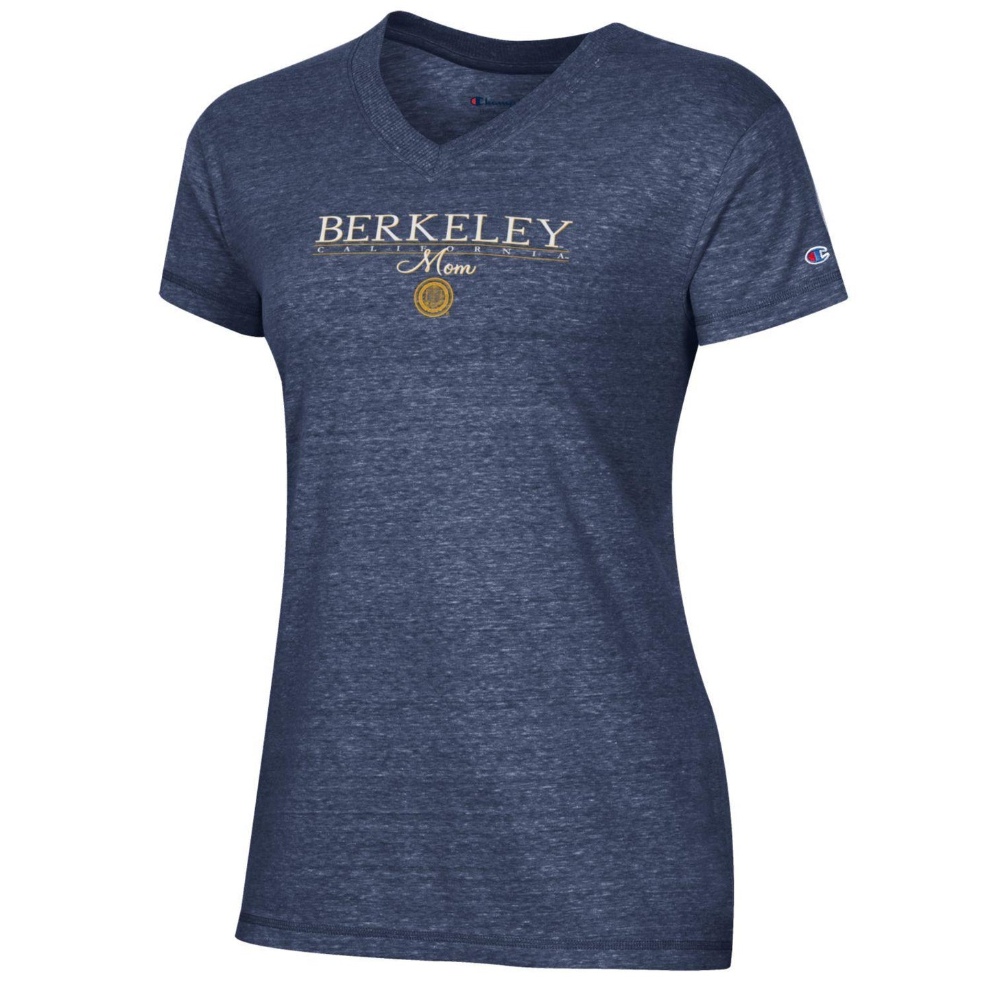 U.C. Berkeley Cal cursive Mom and lines Champion Triumph V-Neck T-Shirt-Navy-Shop College Wear