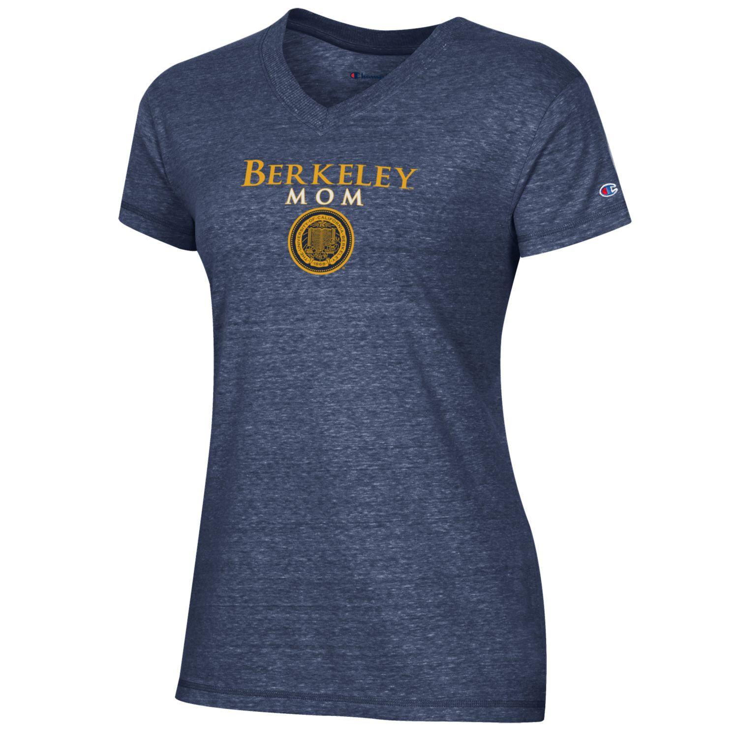 U.C. Berkeley Mom stacked Triumph V-Neck T-Shirt-Navy-Shop College Wear
