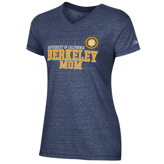 University of California Berkeley Mom and Multi color seal Champion Triumph V-Neck T-Shirt-Navy-Shop College Wear