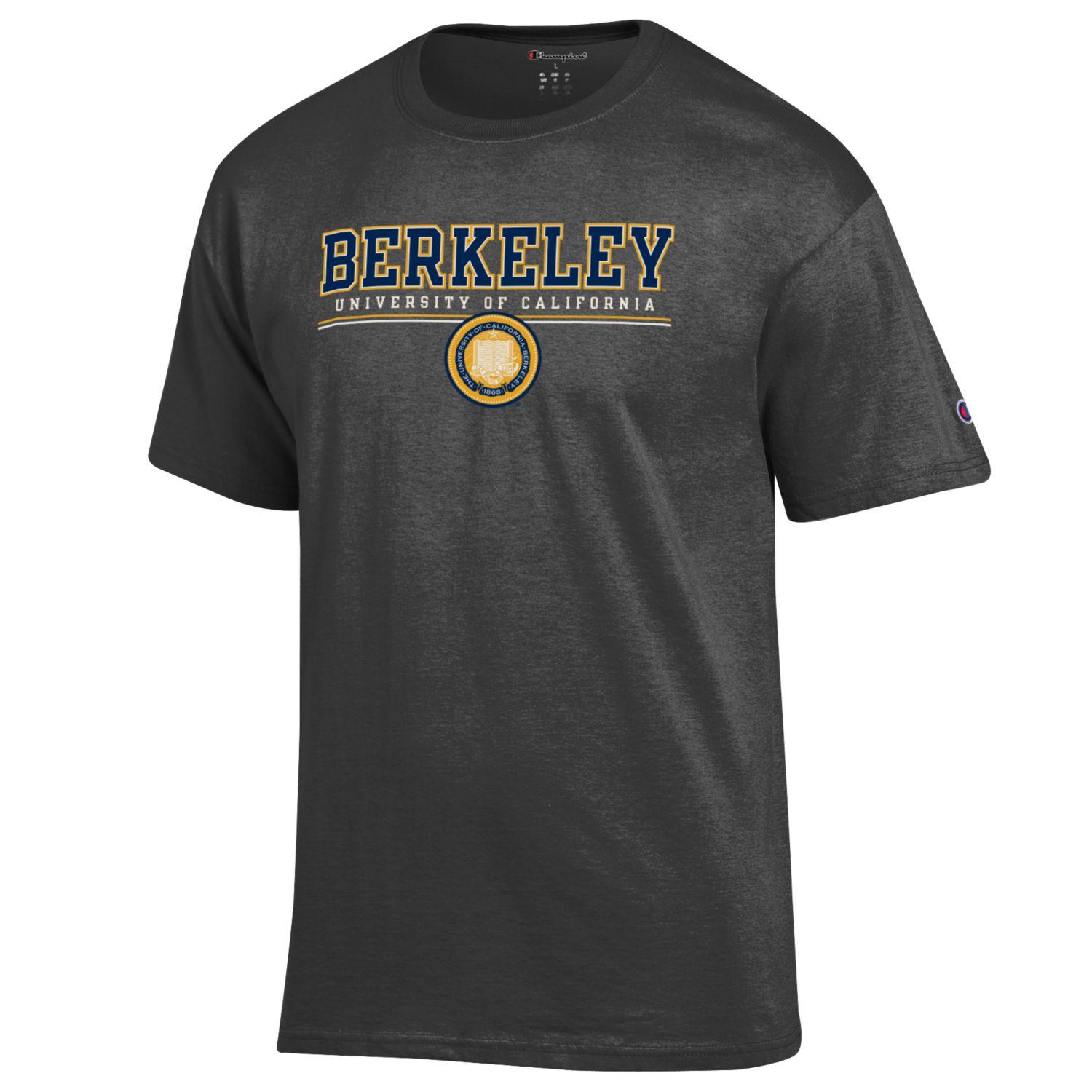 University of California Berkeley multi color seal and bar Champion T-Shirt-Charcoal-Shop College Wear