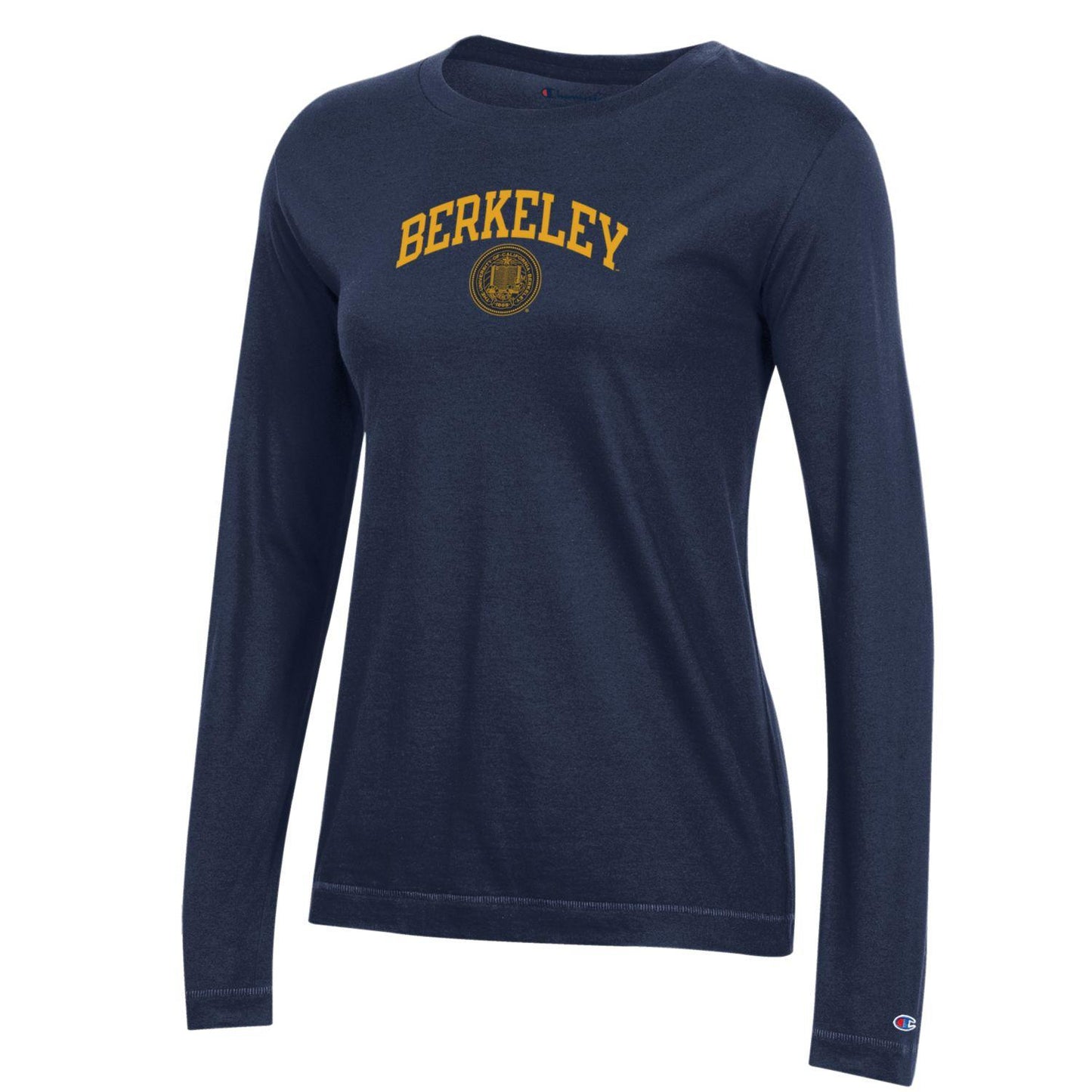 U.C. Berkeley arch & seal women's Champion long sleeve crew-neck T-Shirt-Navy-Shop College Wear