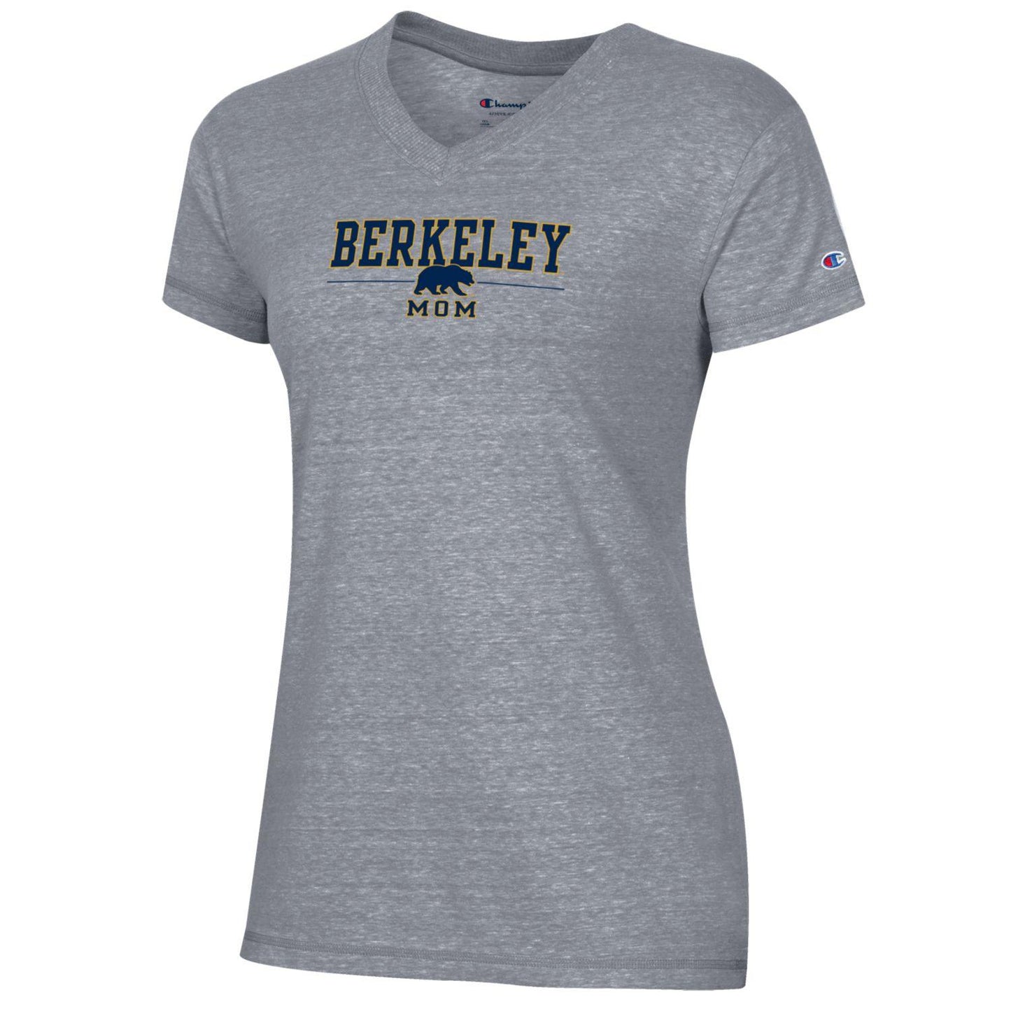 U.C. Berkeley Mom & bear mascot women's Champion Triumph V-neck T-Shirt-Grey-Shop College Wear