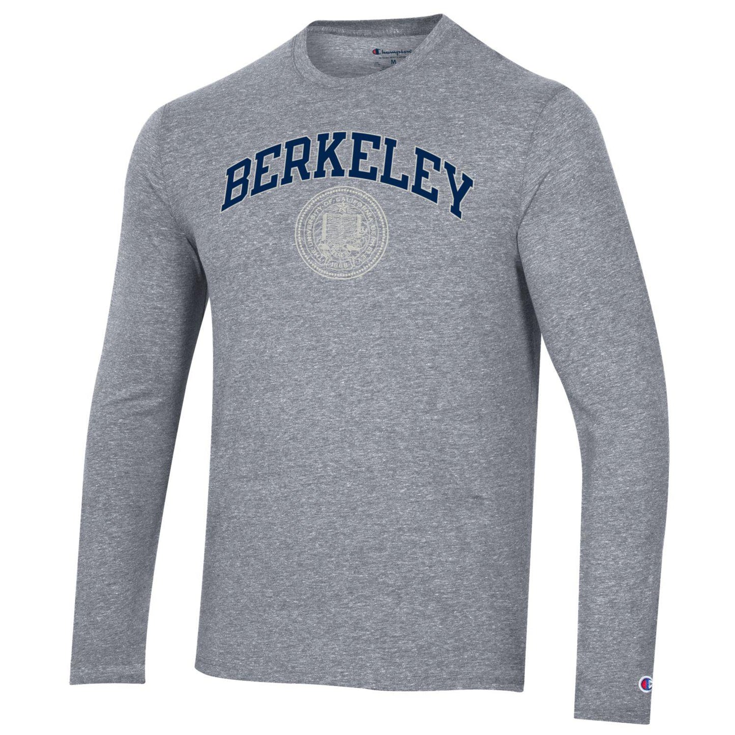 U.C. Berkeley arch & seal men's Champion tri blend long sleeve T-Shirt-Grey-Shop College Wear