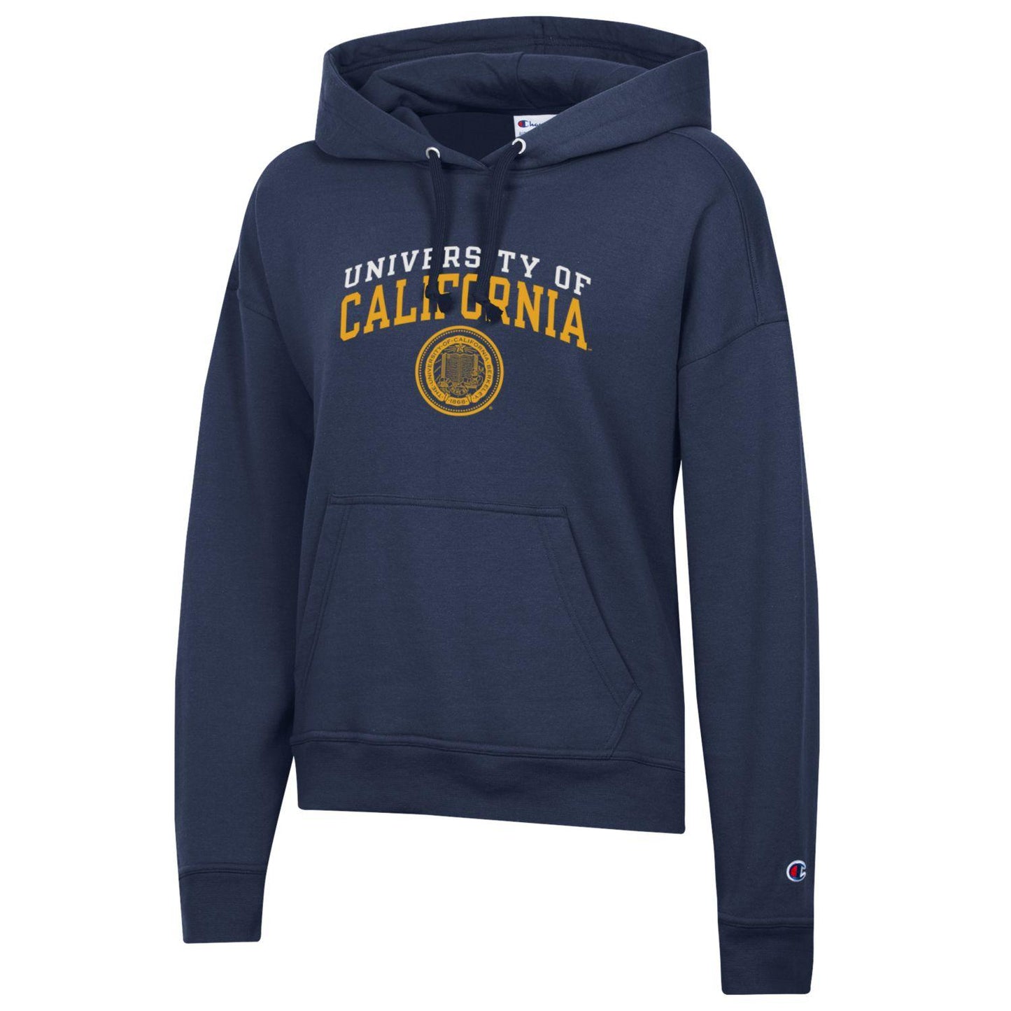 U.C. Berkeley double arch & seal women's Champion fleece hoodie-Navy-Shop College Wear