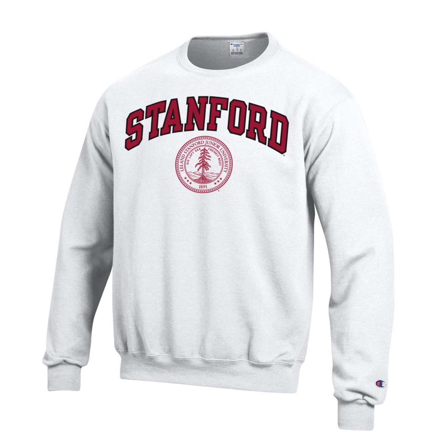 Stanford University Men's Arch & Seal Crew-Neck Sweatshirt-White-Shop College Wear