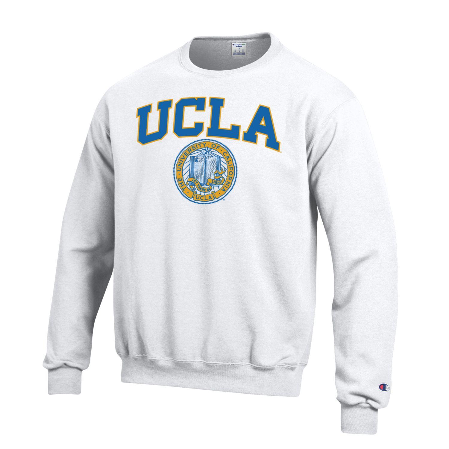 University Of California Los Angeles UCLA Block & Seal Crew Neck Sweatshirt-White-Shop College Wear