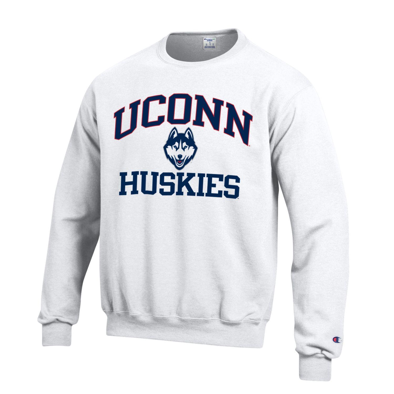 University Of Connecticut U.Conn. Huskies Champion Crew Neck Sweatshirt-White-Shop College Wear