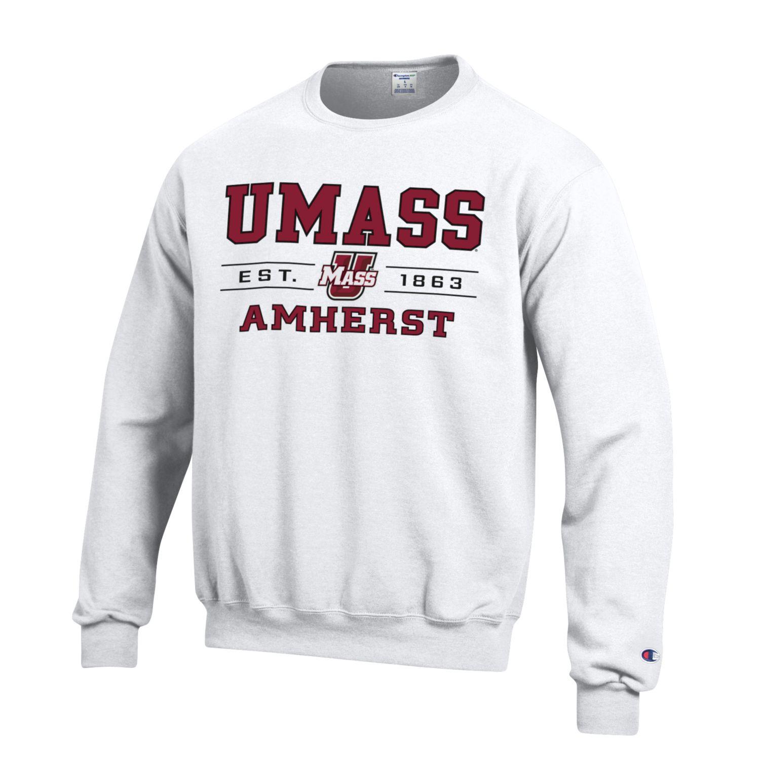University of Massachusetts UMass Minutemen Crew Neck Sweatshirt-White-Shop College Wear