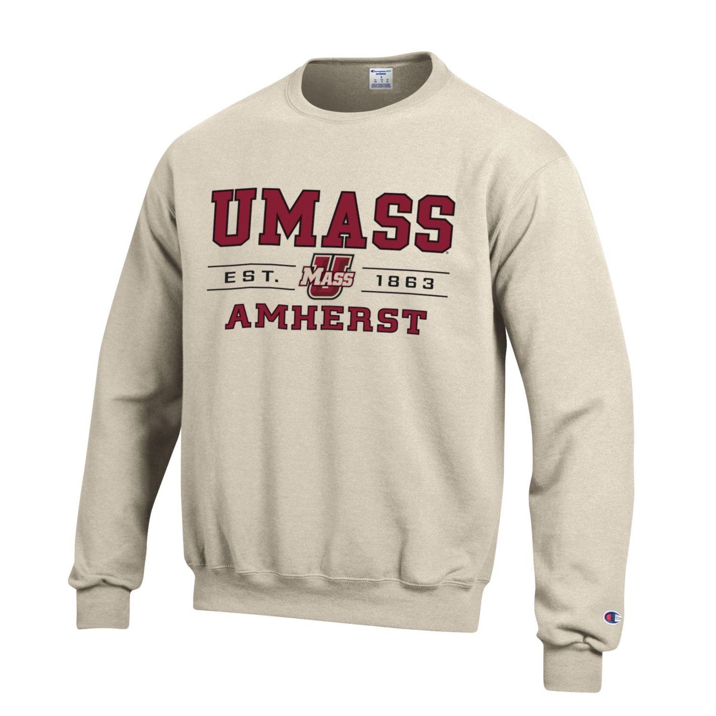 University of Massachusett Umass Amherst Champion crew-Neck sweatshirt-Oatmeal-Shop College Wear
