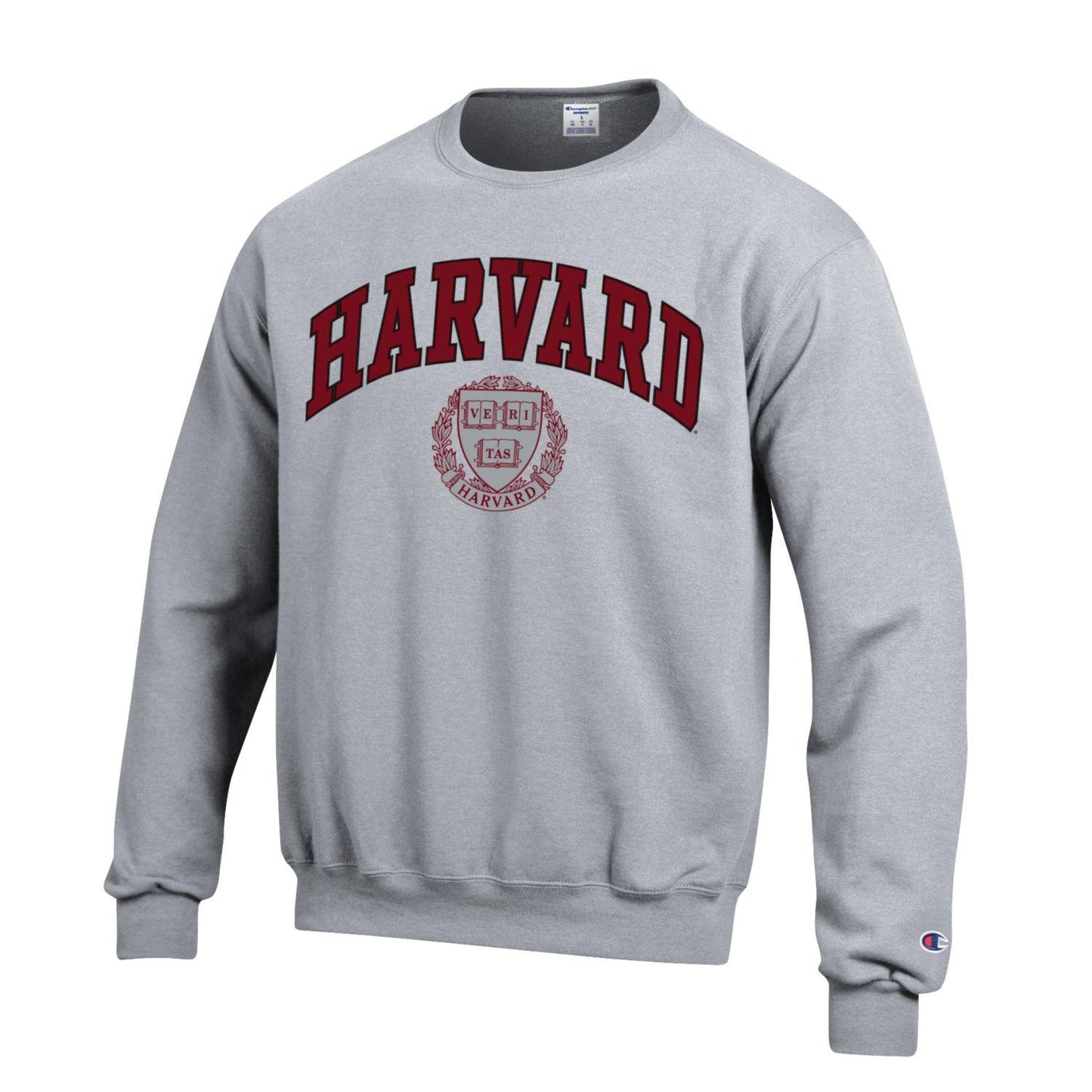 Harvard University Crimson arch black outlined Men's Champion Crew-Neck Sweatshirt-Gray-Shop College Wear