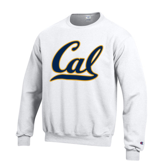 U.C. Berkeley Bold Cal Script Champion Crew-Neck Sweatshirt-White-Shop College Wear