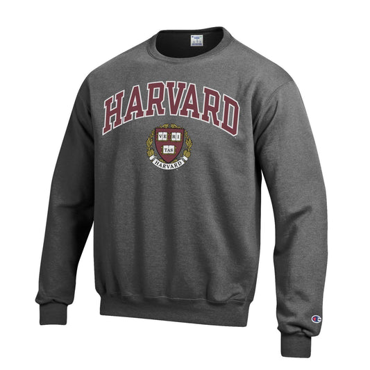 Harvard University Arch & Seal Champion crew-Neck sweatshirt-Charcoal-Shop College Wear