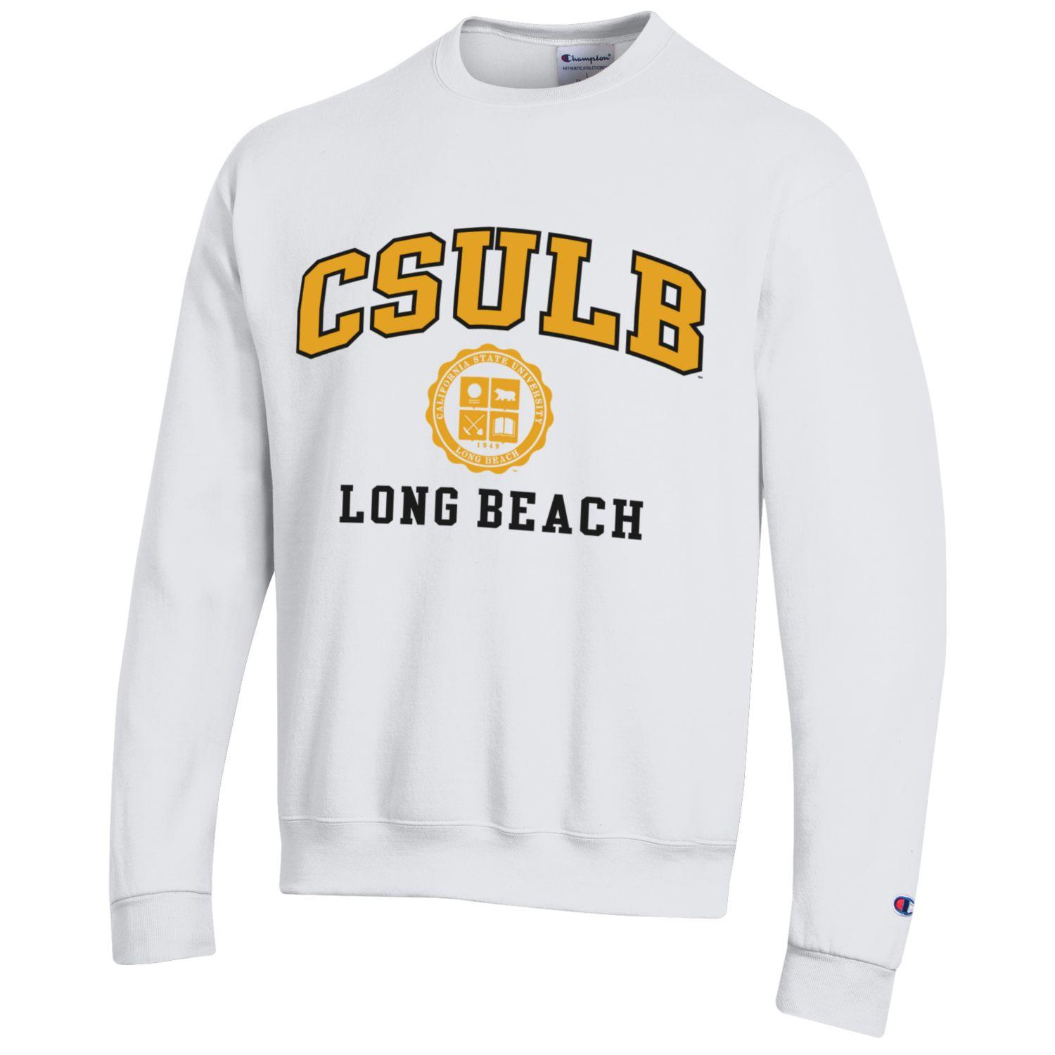 California State Long Beach C.S.U.L.B. Champion crew-neck sweatshirt-white-Shop College Wear