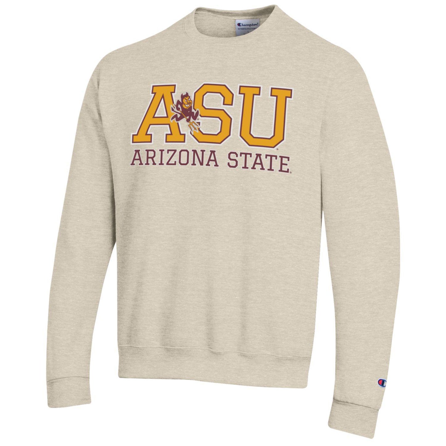 Arizona State University A.S.U. Sparky Champion crew neck sweatshirt-Oatmeal-Shop College Wear
