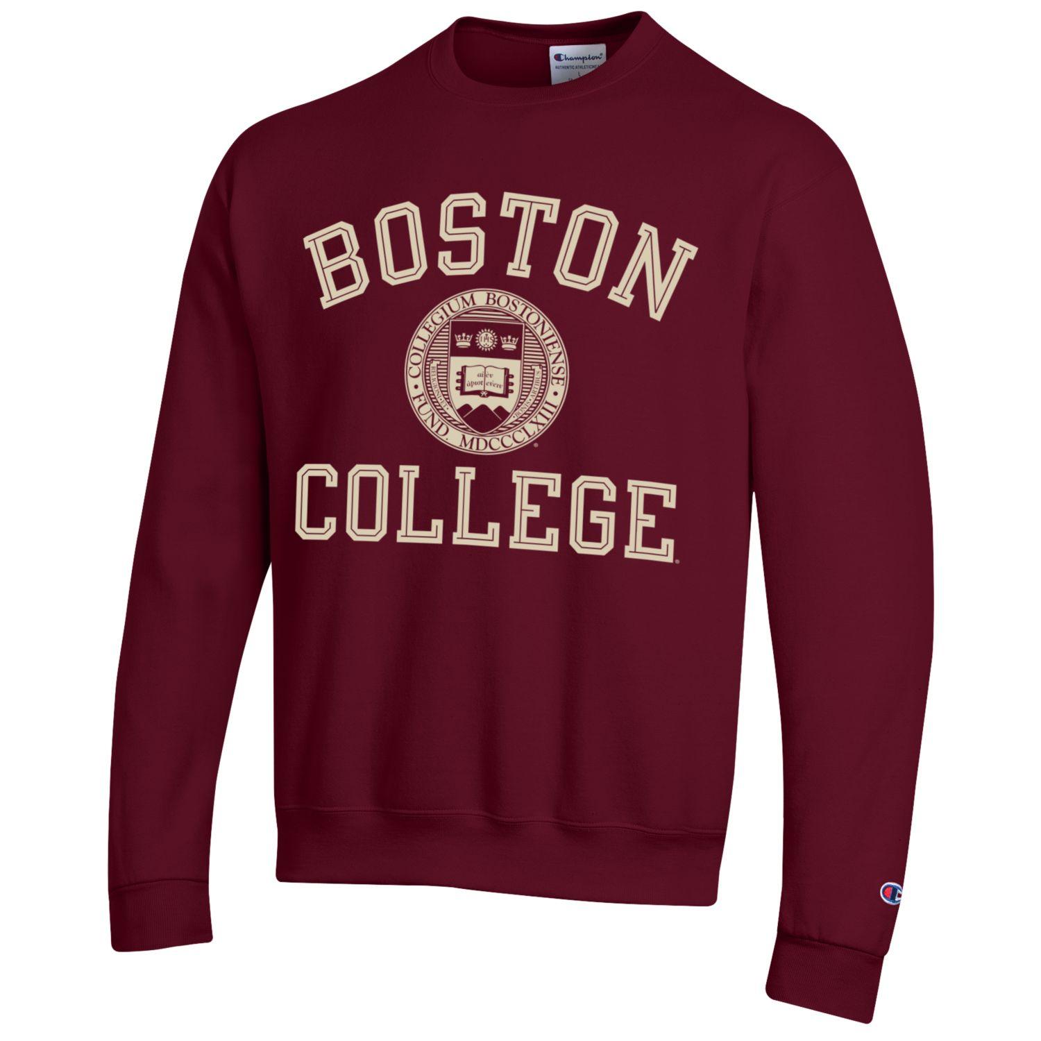 Boston College arch & seal Champion crew-neck sweatshirt-Maroon-Shop College Wear