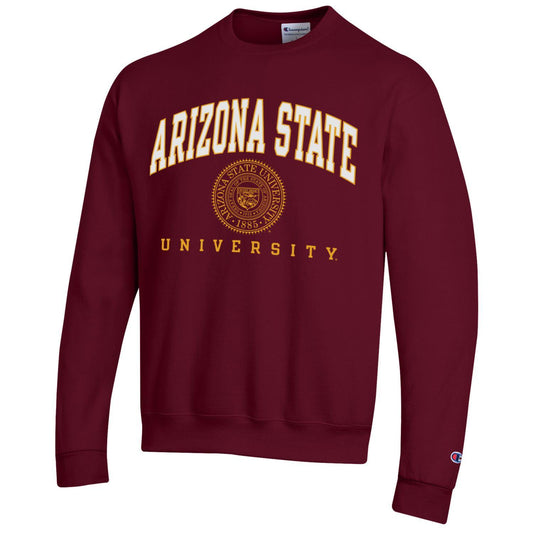 Arizona State University A.S.U. arch & seal Champion crew-neck sweatshirt-Maroon-Shop College Wear